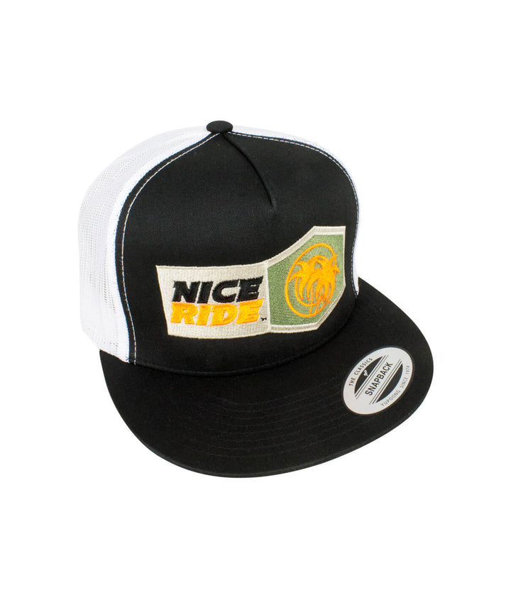 Socket Trucker Baseball hat featuring NICERIDE design and palm logo, stylish snapback hat for outdoor use.