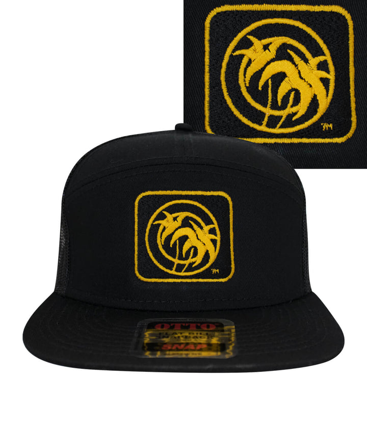 Black OTTO 7-panel trucker hat featuring bold yellow &