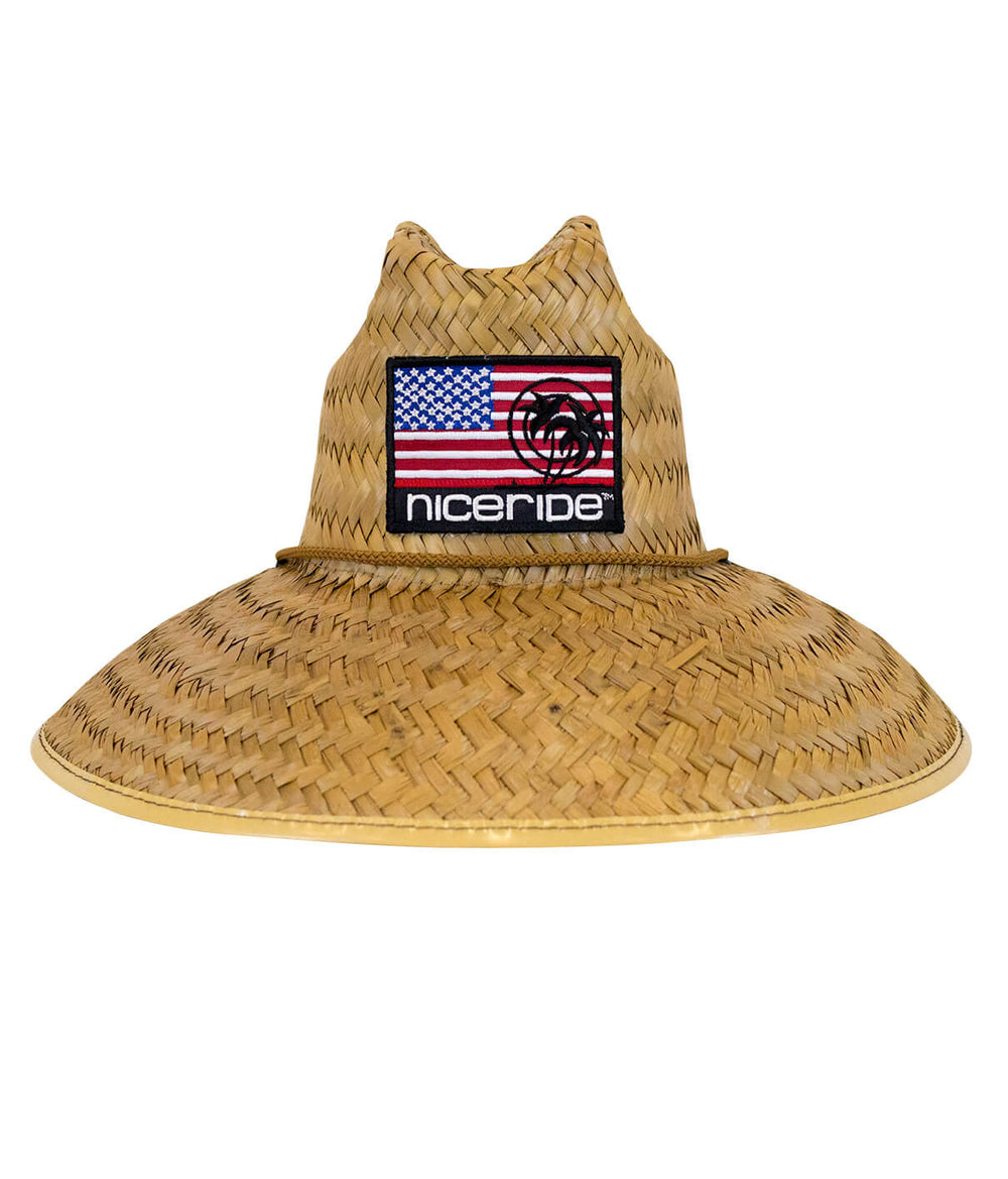 Unisex straw sun hat with NICERIDE'S 'Pride' patch, perfect beach hat for UV protection, featuring a 5-inch brim.
