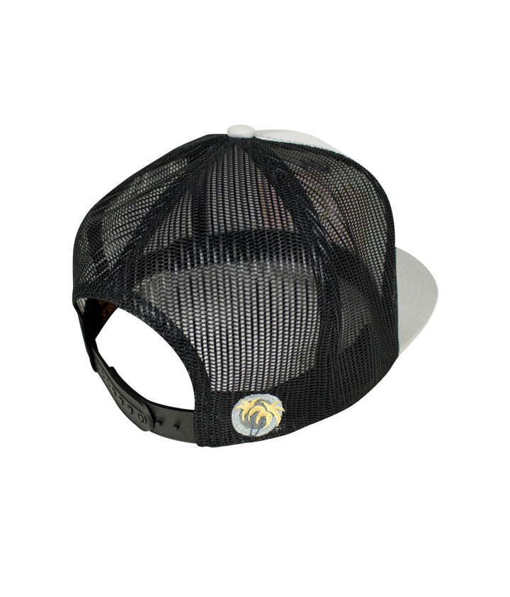 Back view of the Interesting Trucker Hat showing black mesh and NICERIDE logo, a stylish hat for all occasions.