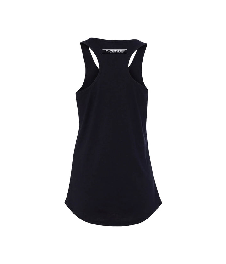 Back view of the Romance Next Level tank top for women, showing the NICERIDE logo on the rear yoke, perfect tank top for any occasion.