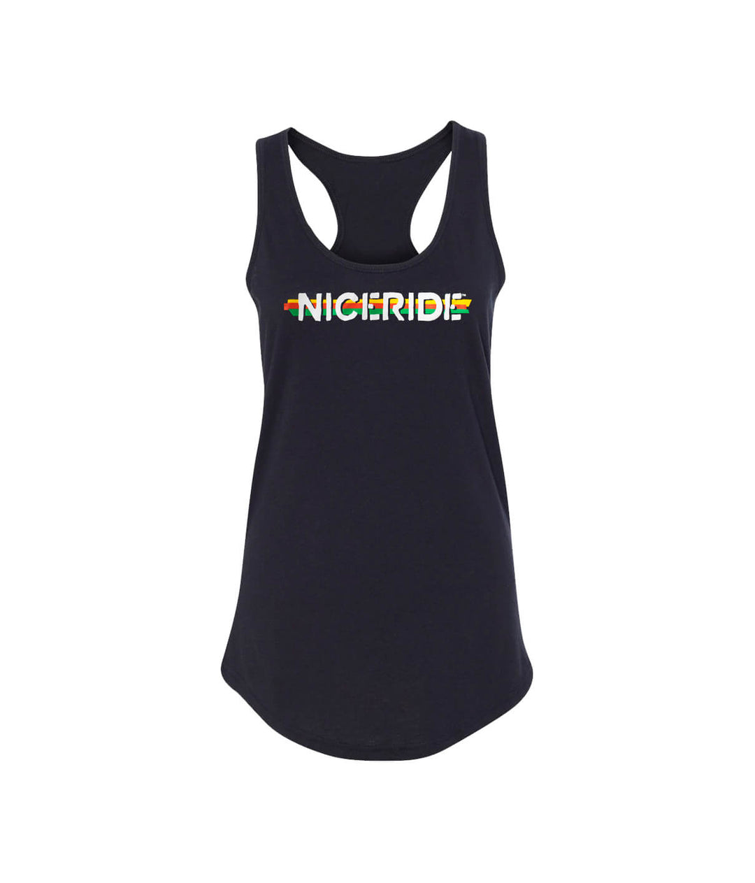 Black tank top for women featuring NICERIDE design, perfect for casual wear and activities.