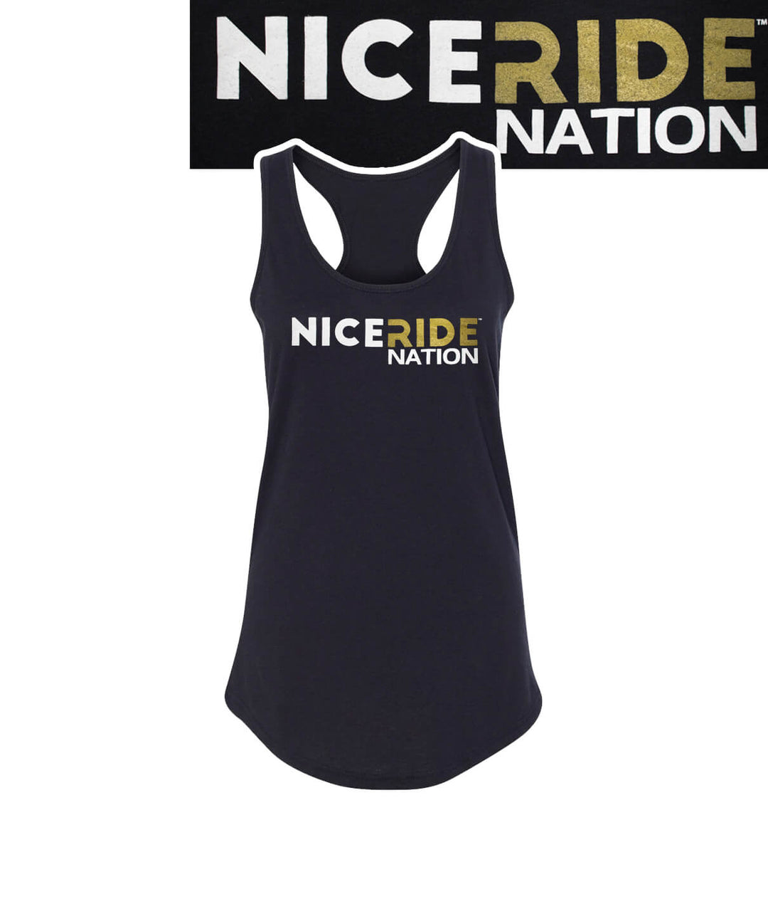 Black racerback tank top for women featuring NICERIDE logo, perfect for yoga and casual wear, tank top.