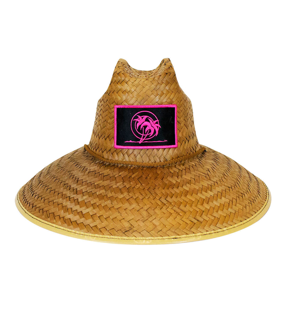 Unisex straw sun hat with blacked out classic palm patch, perfect for beach or work, helps keep sun out, NICERIDE's hat.