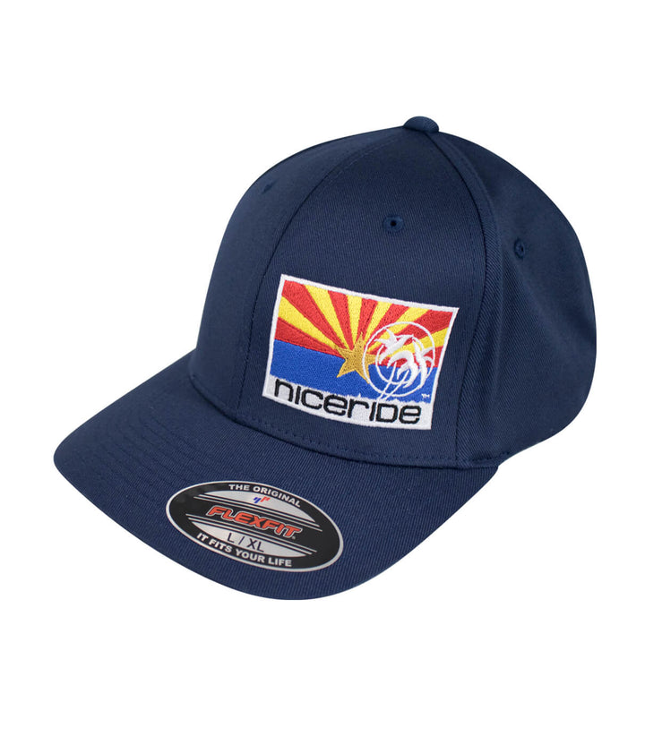 Arizona Flag Classic Flexfit Hat with NICERIDE logo, navy cap featuring embroidered Arizona Flag design.