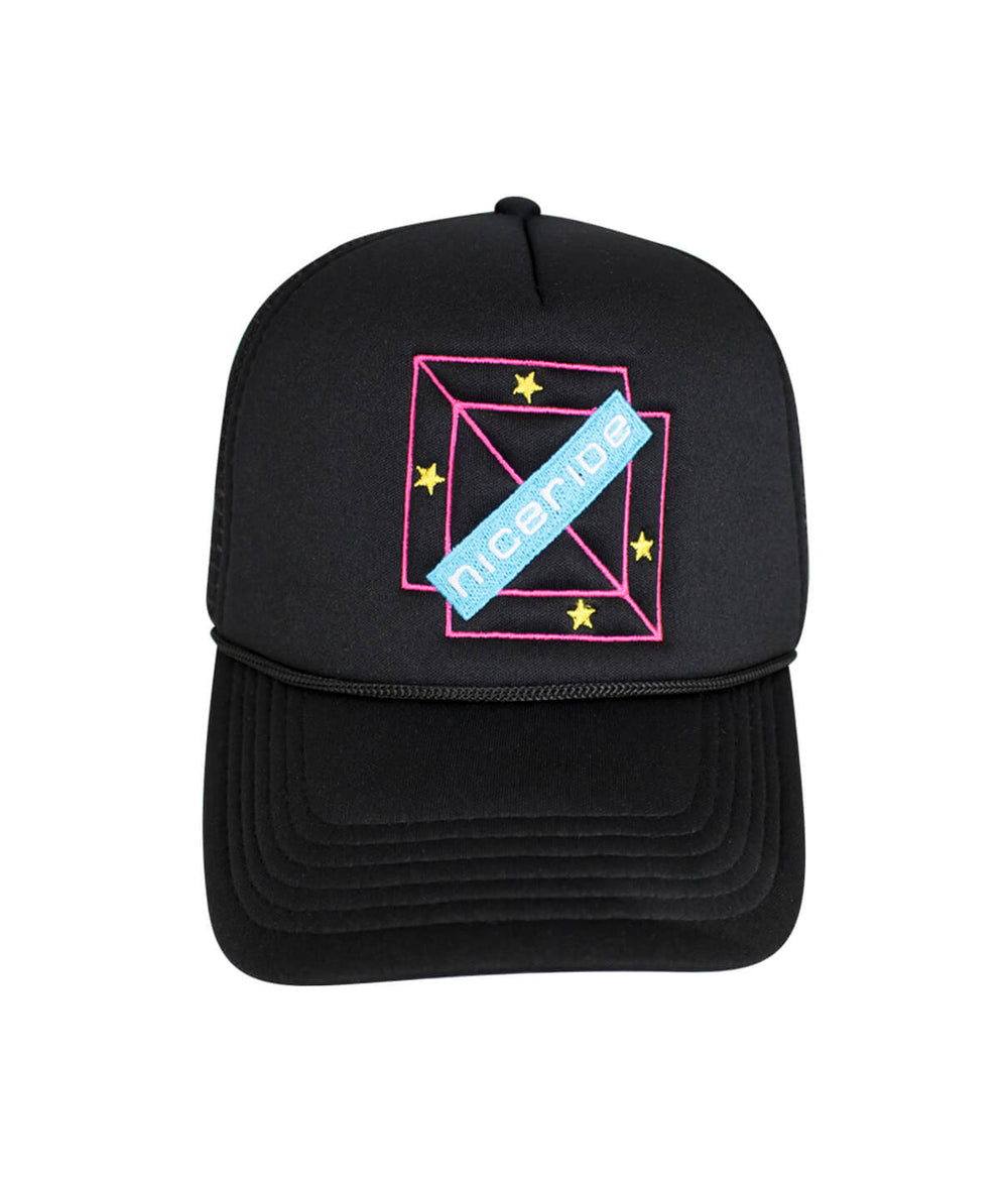 Malibu Foam Trucker Hat with NICERIDE logo and stars, perfect summer hat for casual wear.