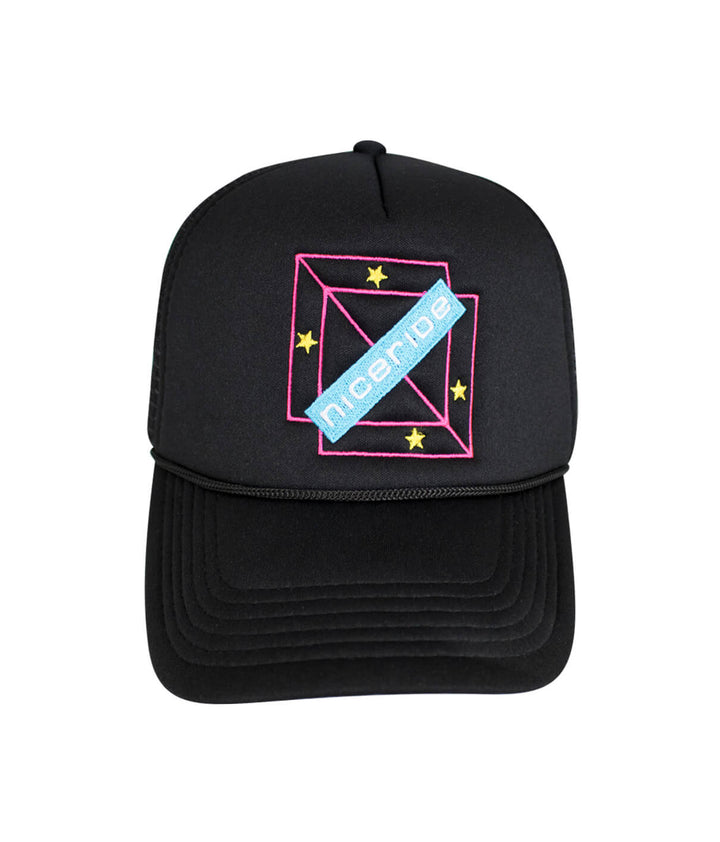 Malibu Foam Trucker Hat with NICERIDE logo and stars, perfect summer hat for casual wear.