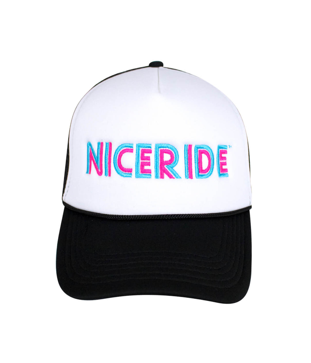 Disco Foam Trucker Hat with NICERIDE embroidered logo on front, designed and made in the USA, stylish baseball cap.