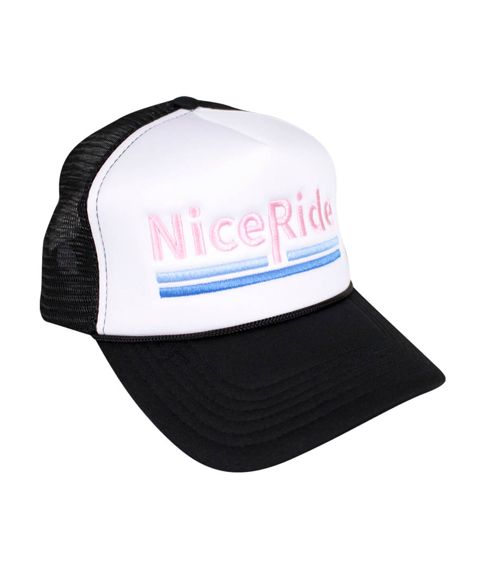 Low Tide Foam Trucker Baseball hat with NiceRide embroidery, perfect for outdoor activities.