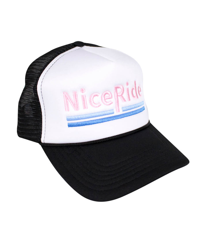 Low Tide Foam Trucker Baseball hat with NiceRide embroidery, perfect for outdoor activities.