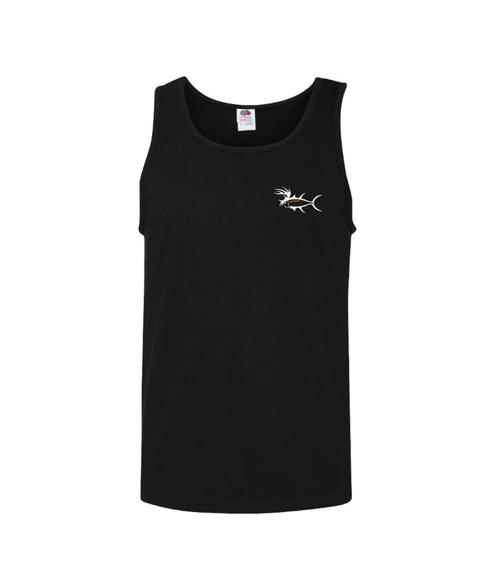 Black tank top featuring a graphic logo, perfect for casual wear and workouts.