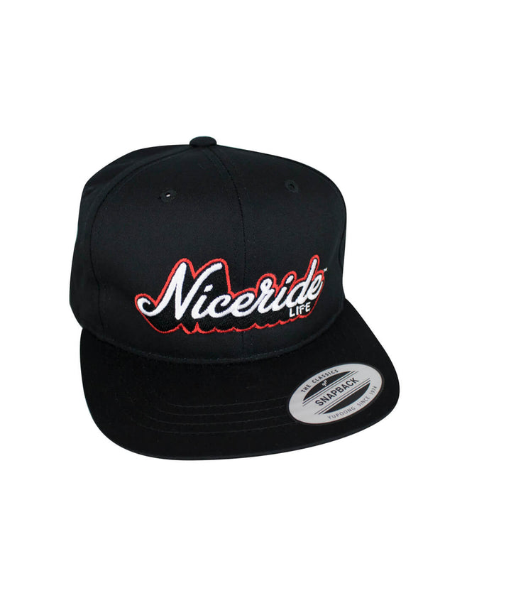 Classic snapback youth hat featuring NICERIDE logo embroidered on the front, ideal stylish hat for kids.
