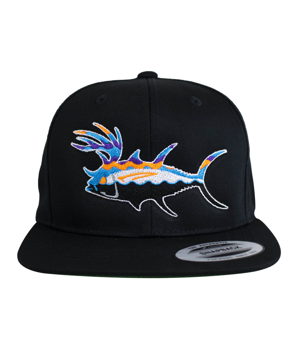 Buck-Eye Explorer hat with colorful fish design, perfect for kids' summer and outdoor activities.