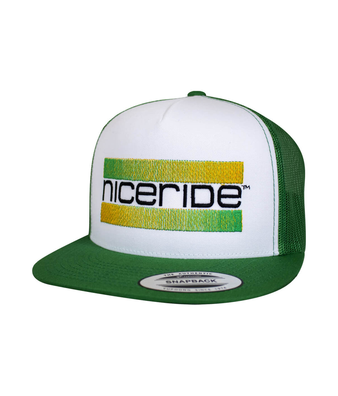 Cali Life red and green hat by NICERIDE, classic snapback trucker hat design embroidered on front.