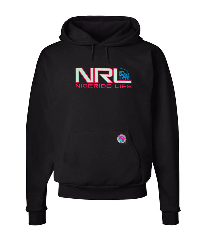 Black hoodie featuring Niceride Life logo on the front. Comfortable pullover design for casual wear.