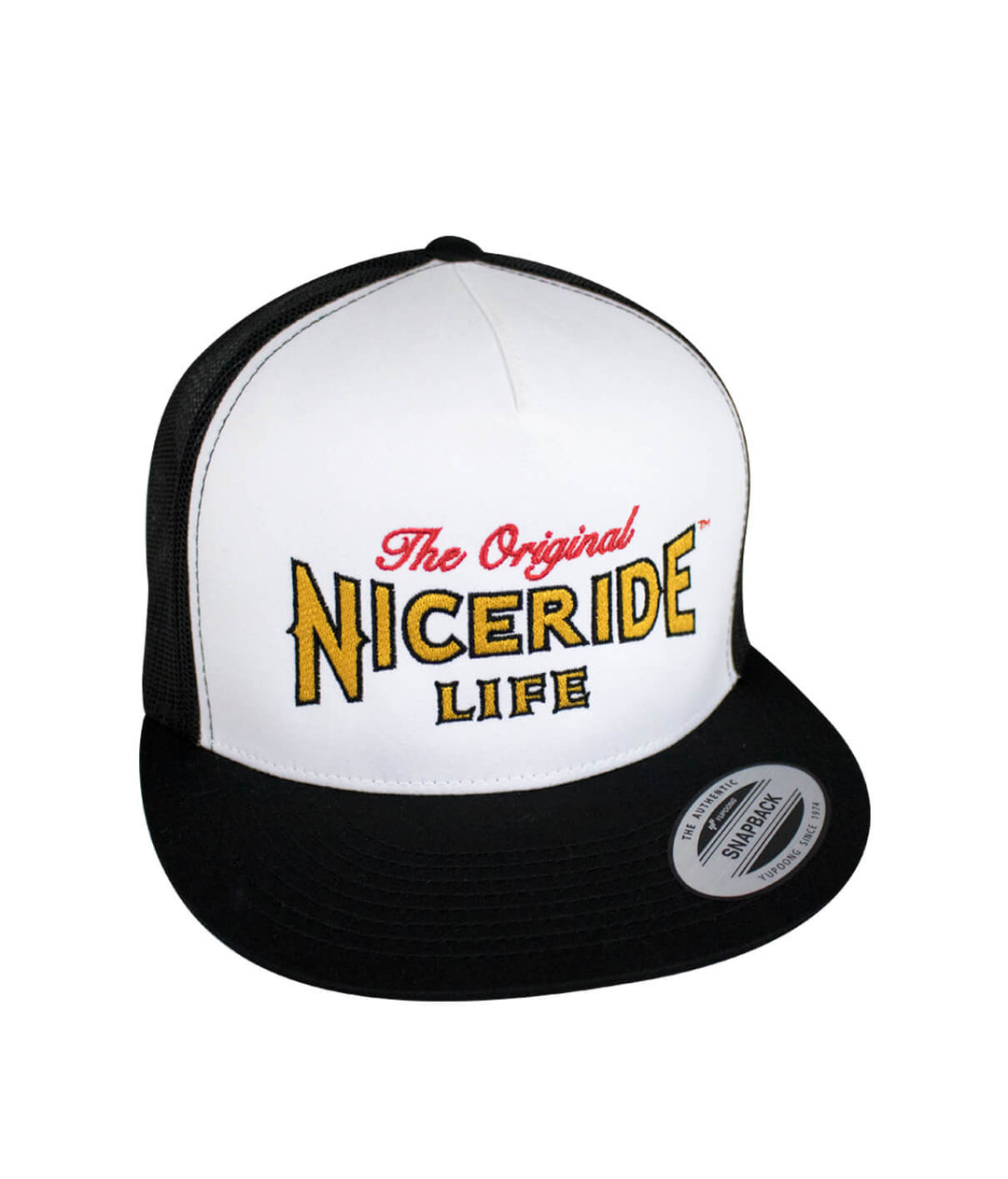 Niceride Life Trucker Hat with embroidered design, a stylish hat for outdoor adventures and casual wear.