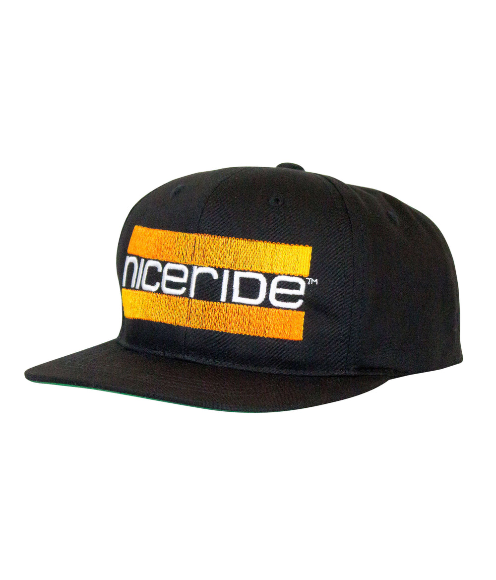 Cali Life youth snapback hat featuring NICERIDE's embroidered design in black and orange.