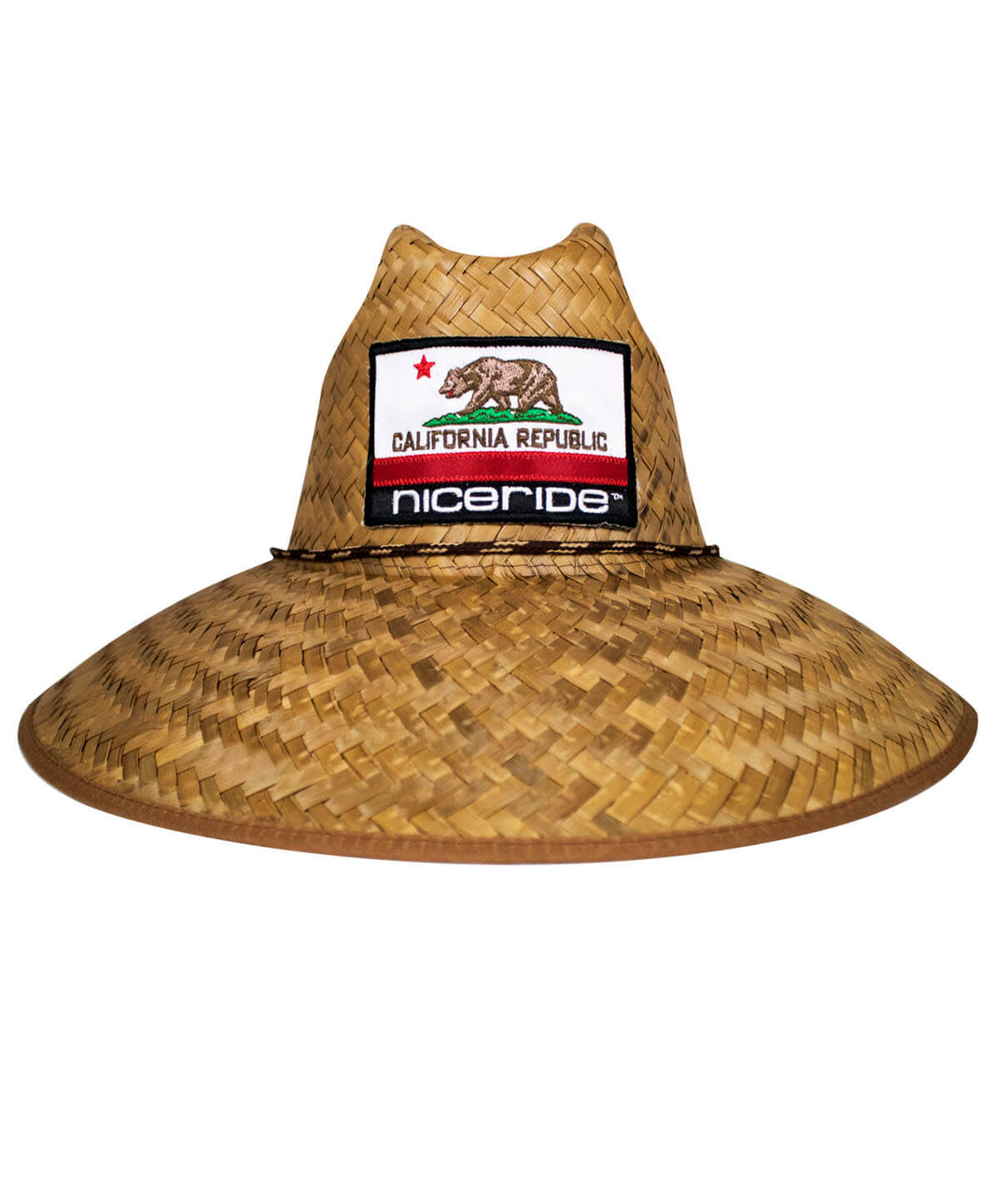 CALIFORNIA FLAG straw sun hat, hand woven with UV protection, ideal unisex beach hat by NICERIDE.