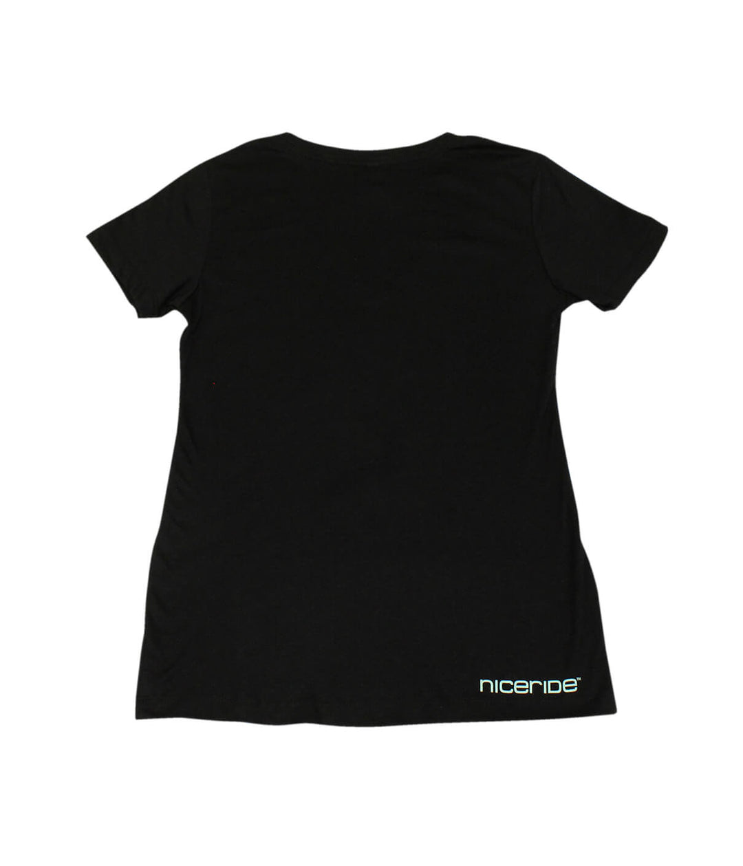 Back view of the Por Favor black shirt showcasing NICERIDE logo on the right hip.