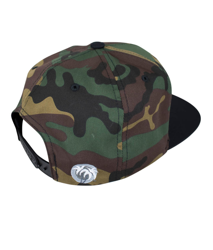 Back view of the Maze snapback hat, featuring a camouflage pattern and NICERIDE&