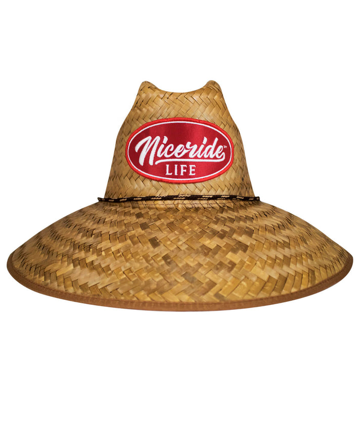 Horsepower Straw Sun Hat, unisex beach hat with Nicelife patch, UV protection, 5-inch brim, 100% straw.