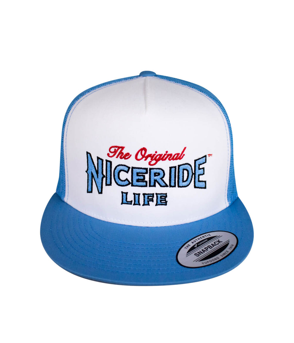 Empty Forest Trucker Hat with NICERIDE design and palm logo, perfect hat for outdoor enthusiasts.