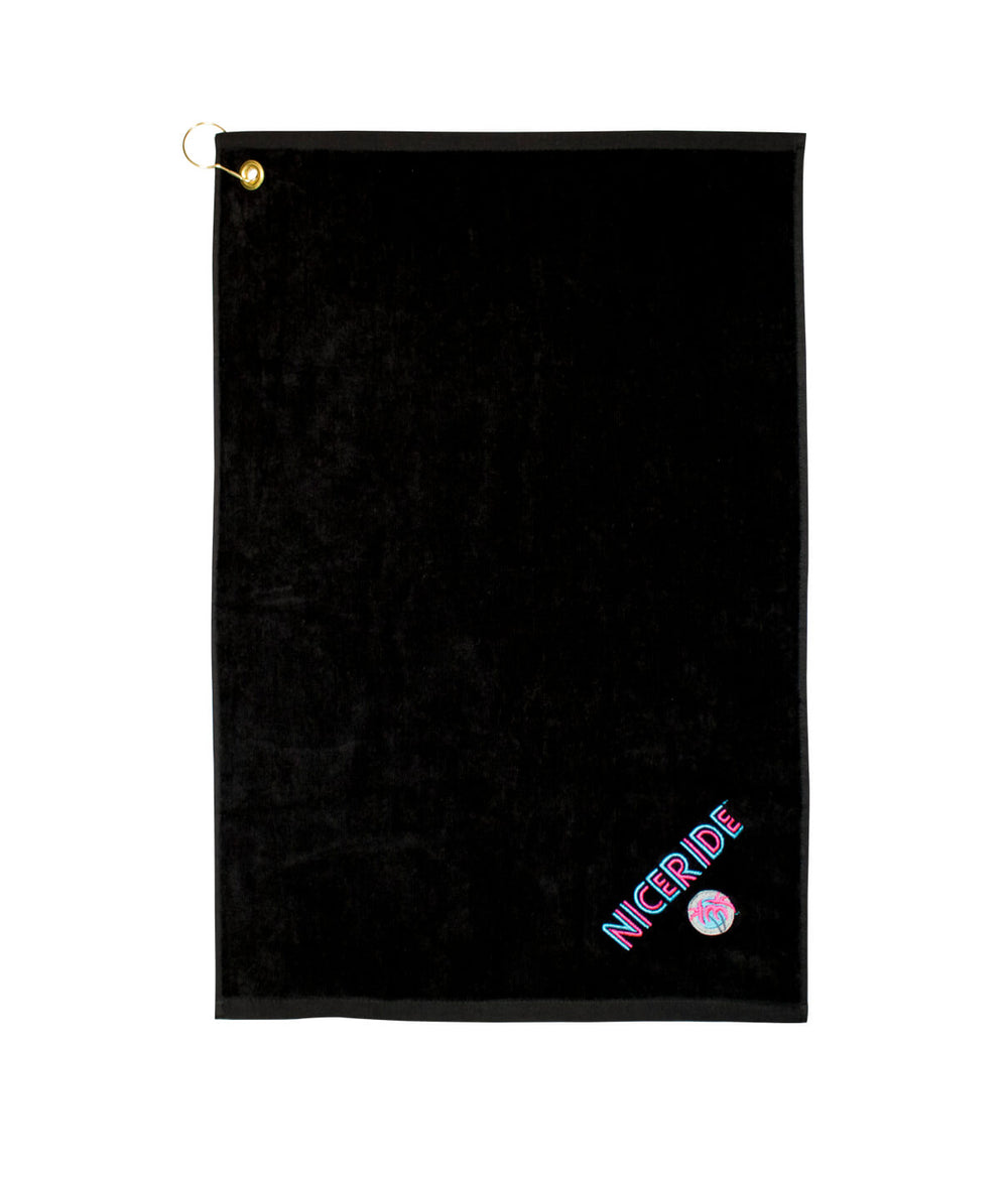 NICERIDE 'Disco' golf towel made from 100% cotton with hook and grommet, perfect for a stylish golfing experience.