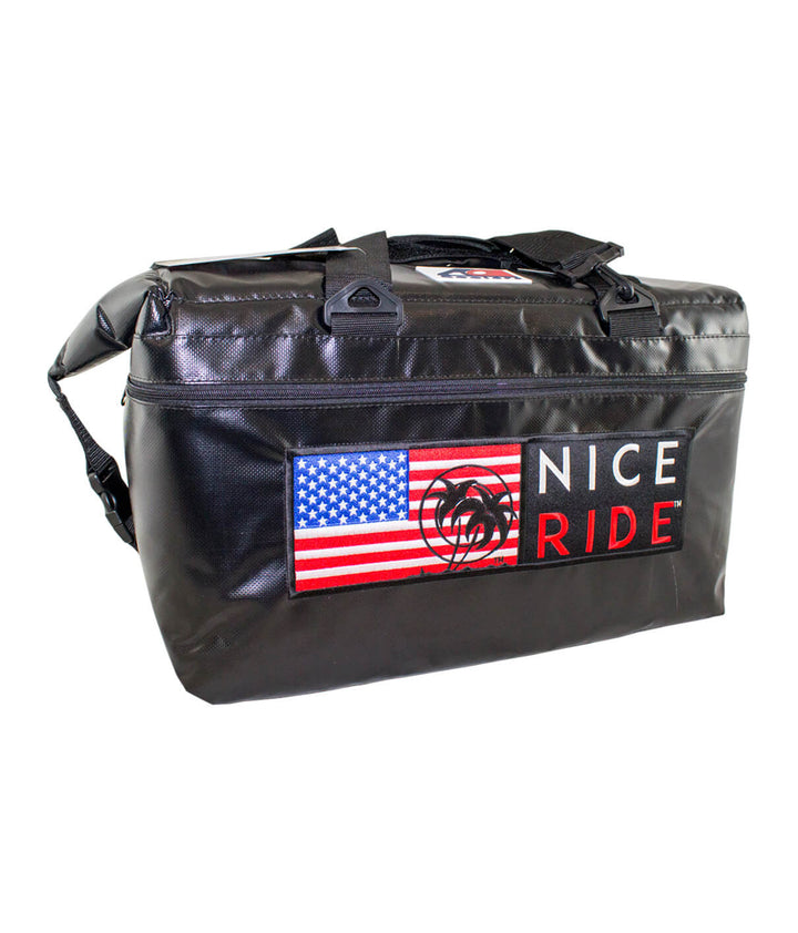 Black soft-sided cooler with &