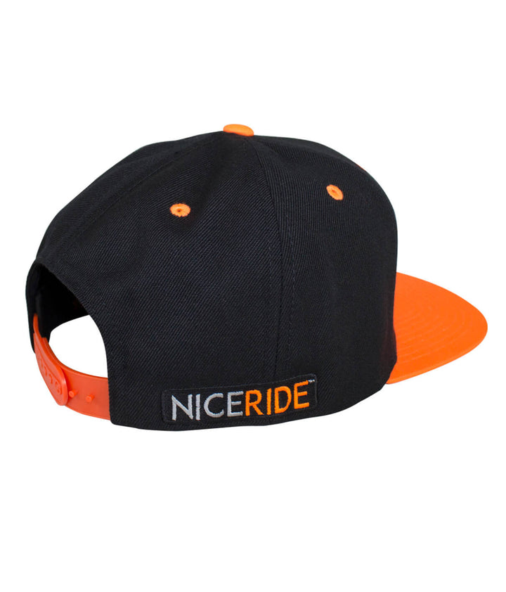 Back view of the N-R Neon Snapback Hat with NICERIDE logo embroidered in orange and black.