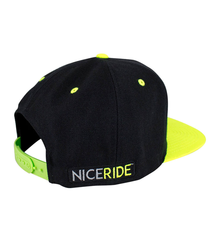 N-R Neon Snapback Hat showcasing NICERIDE logo on black and neon colors, designed as a stylish hat.