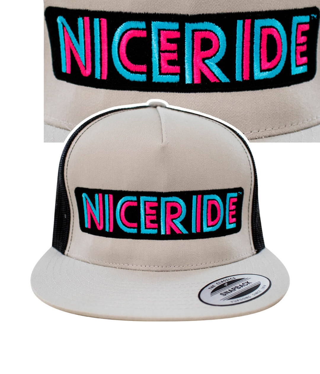 NICERIDE "Disco" Trucker Hat featuring colorful embroidery, perfect stylish hat for outdoor activities.
