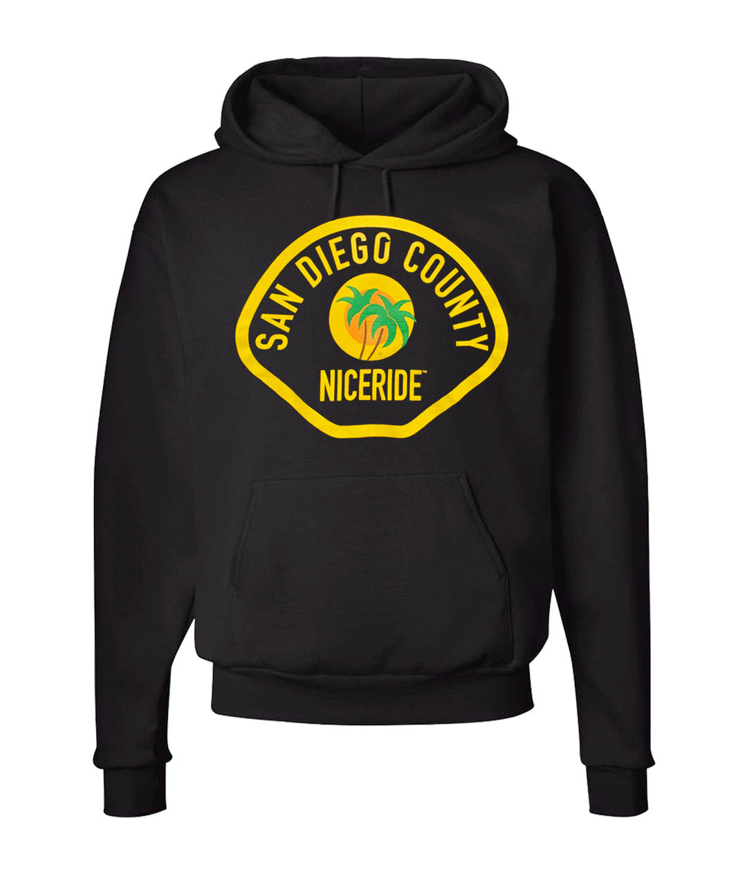 Black pullover hoodie featuring NICERIDE&