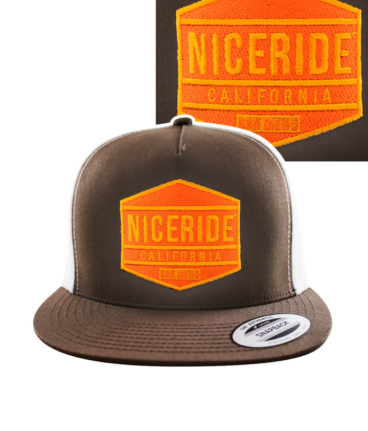 Good Times Trucker Hat featuring NICERIDE California design on front panel, classic snapback style hat.