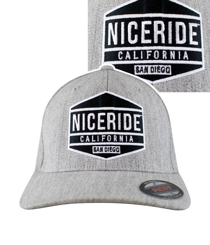 NICERIDE California baseball cap, classic gray hat featuring embroidered logo.