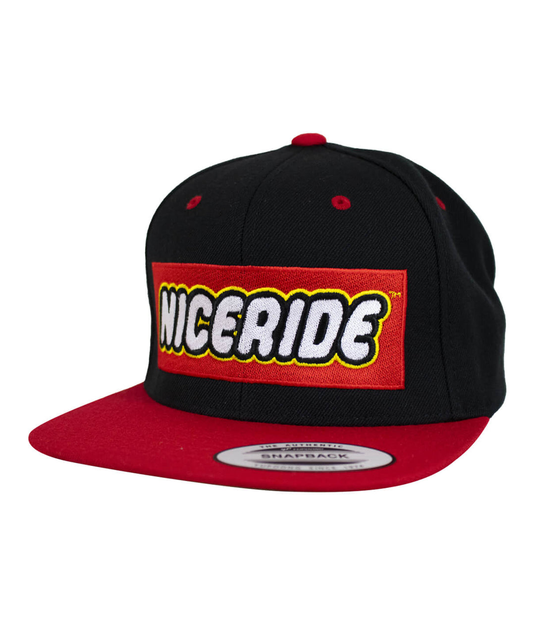 Stack it unisex adjustable snapback hat with NICERIDE logo embroidered on front and palm logo on back.