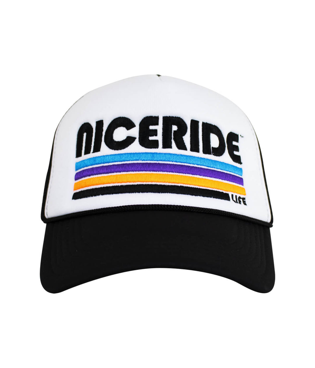 Trigger foam trucker hat featuring NICERIDE embroidery and a black visor.