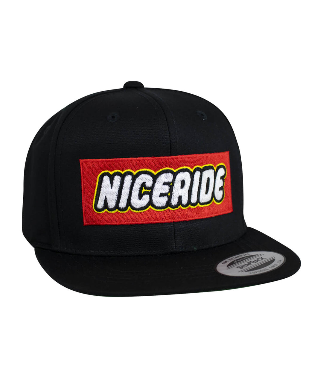 NIceride black youth snapback hat with embroidered logo designed for style and comfort.