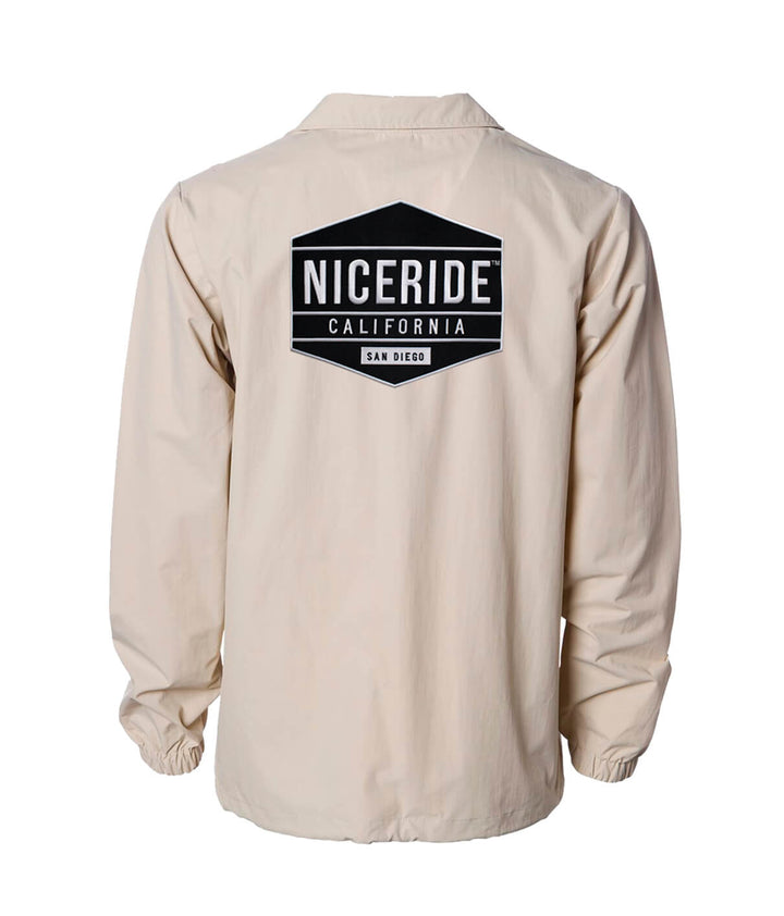 Back view of NICERIDE California windbreaker jacket featuring logo, perfect for outdoor activities.