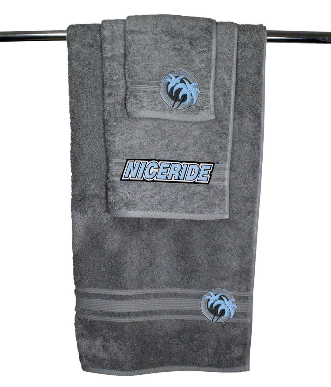 Slick 3 Piece Towel Set featuring soft hygro cotton material, including one body towel, one hand towel, and one wash cloth.