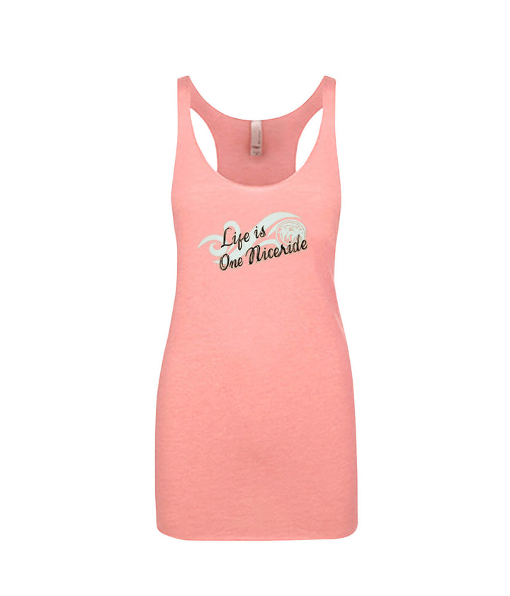 Salty tank top for women in pink featuring "Life is One Nicetr ride" design on the front.