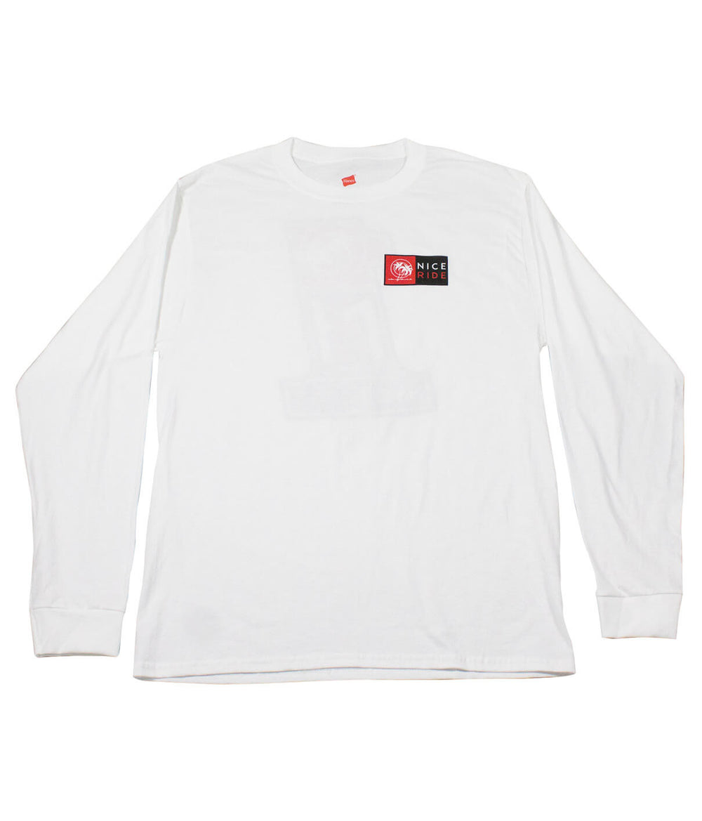 NR 1 - White Hanes Pre-Shrunk 100% Cotton Men's Long-Sleeve T-Shirt with NICERIDE logo