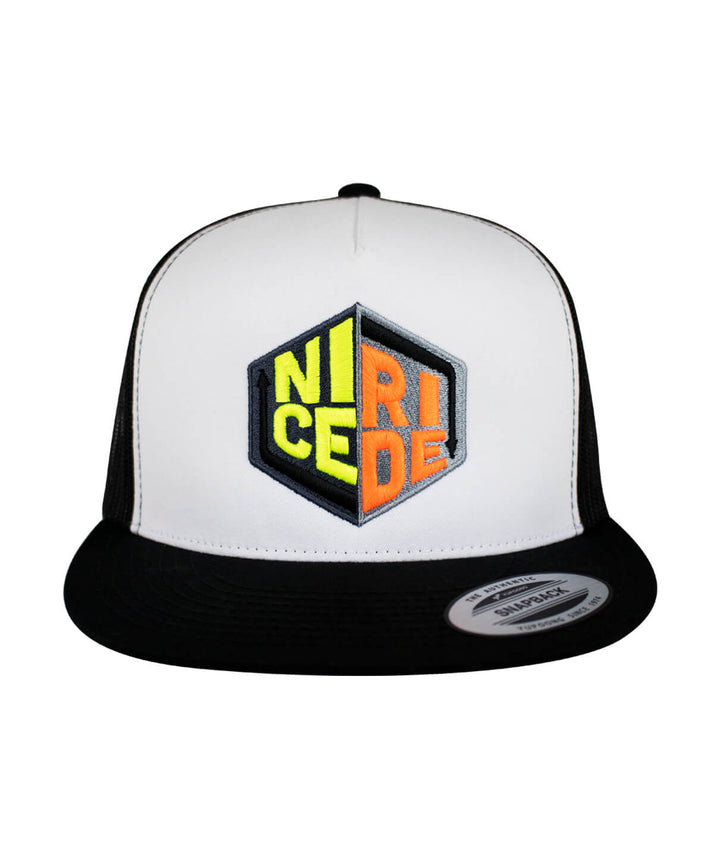 Twisted TRUCKER Hat featuring NICERIDE logo embroidered on the front, a stylish baseball cap.