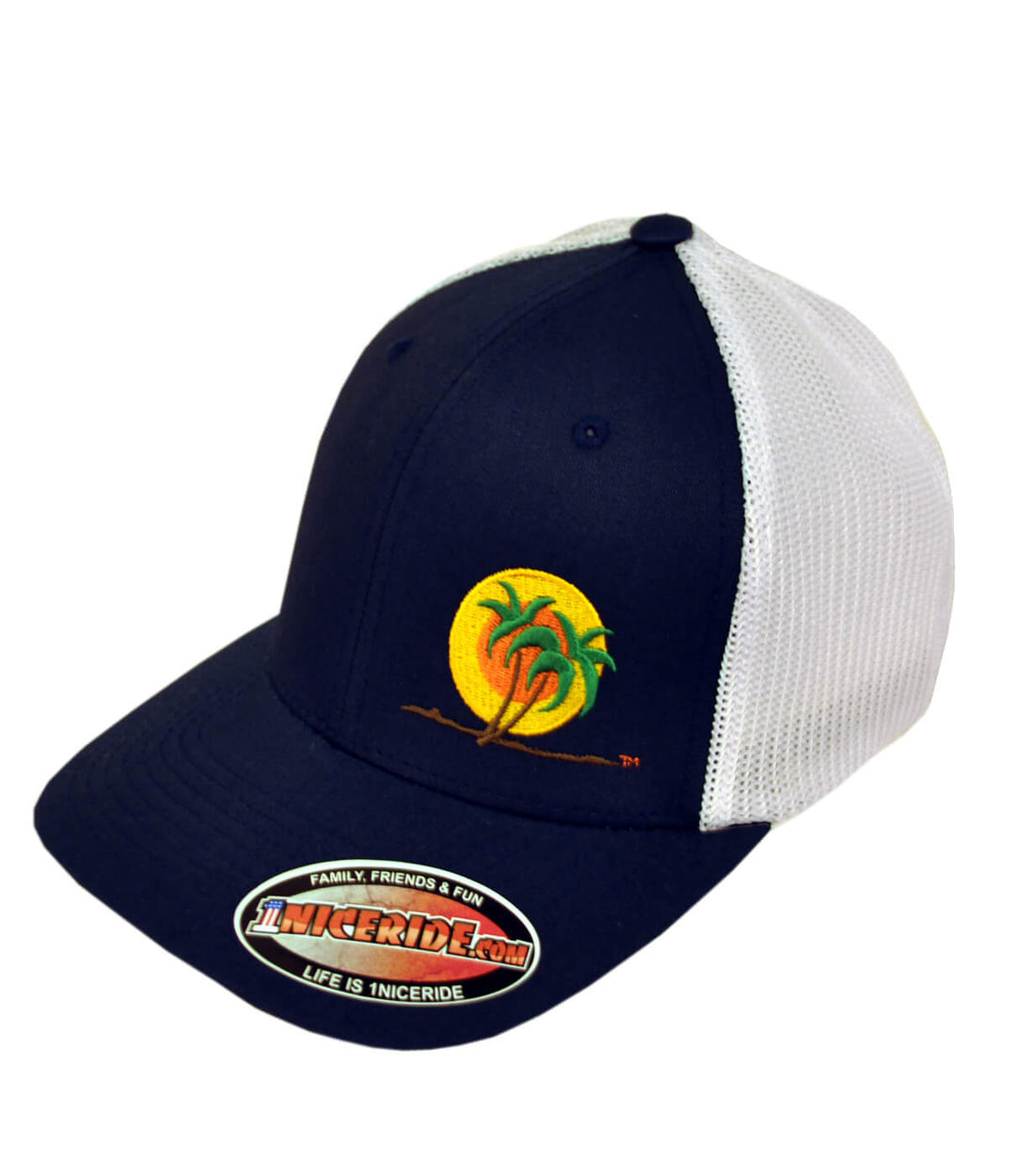 Classic Palm Meshback Flexfit Hat with palm logo, a stylish baseball cap perfect for outdoor fun.