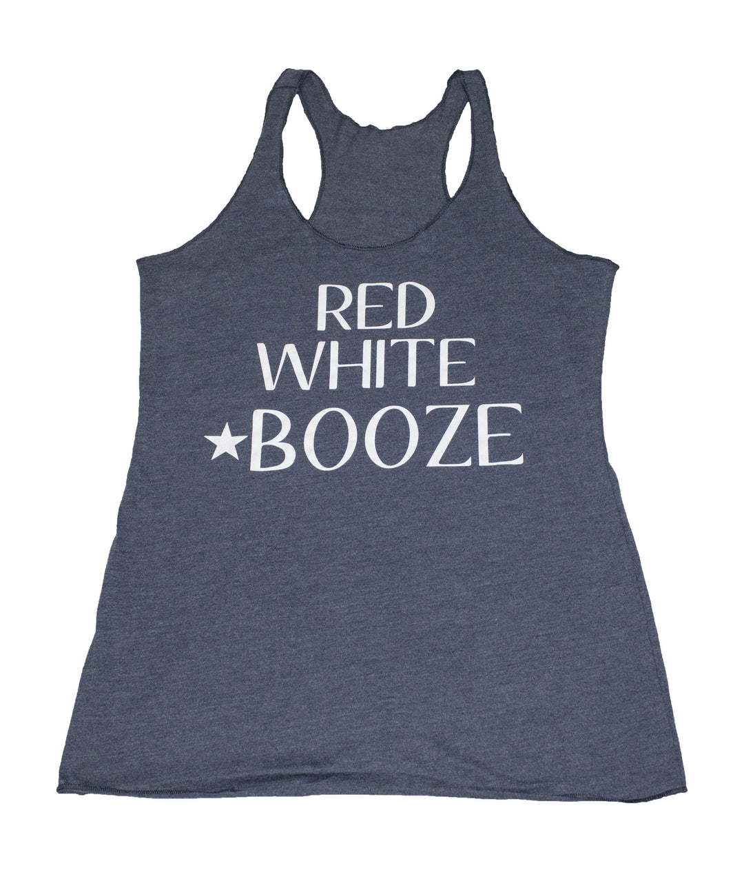 Red, White, Booze tank top in a vintage racerback style, ultra-soft with a loose fit, perfect for any occasion.