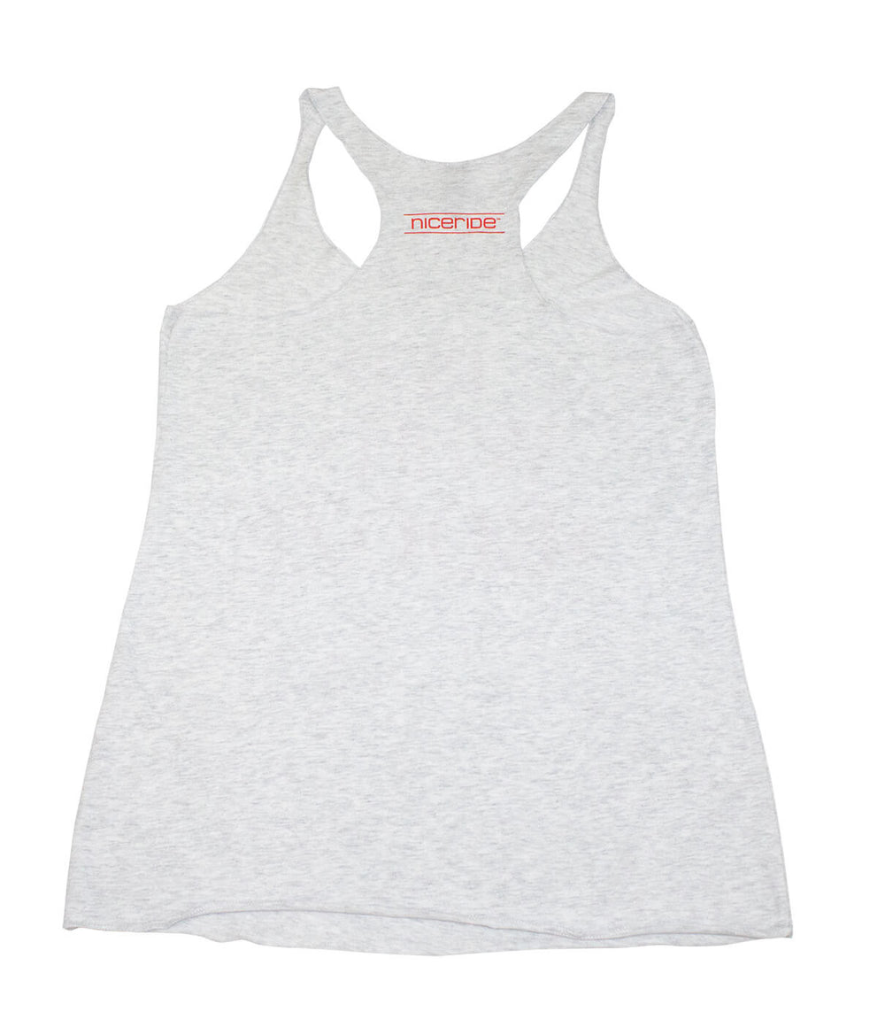 Red, White, Booze tank top - Next Level Women's vintage racerback in heather grey with NICERIDE logo.