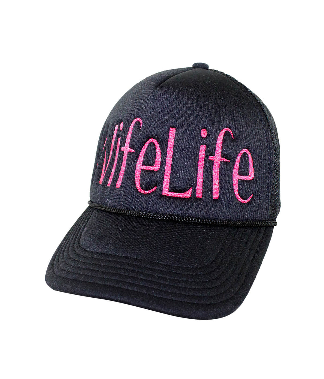 Wife Life Foam Trucker Hat with pink embroidery, featuring the focus keyword hat for stylish casual wear.