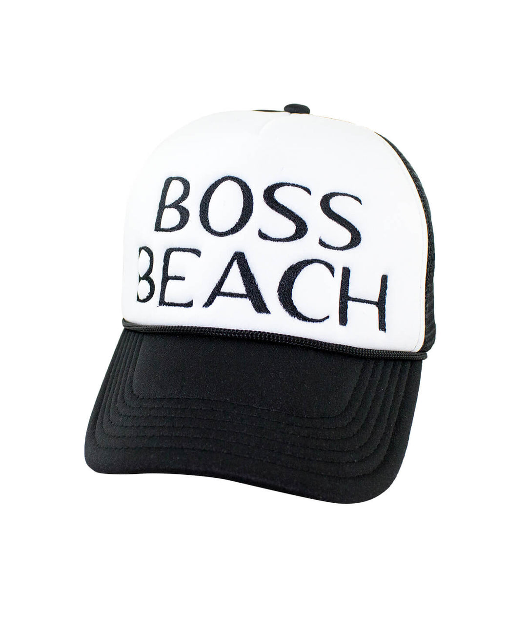 Boss Beach Foam Trucker Hat featuring bold embroidery, perfect hat for beach lovers.