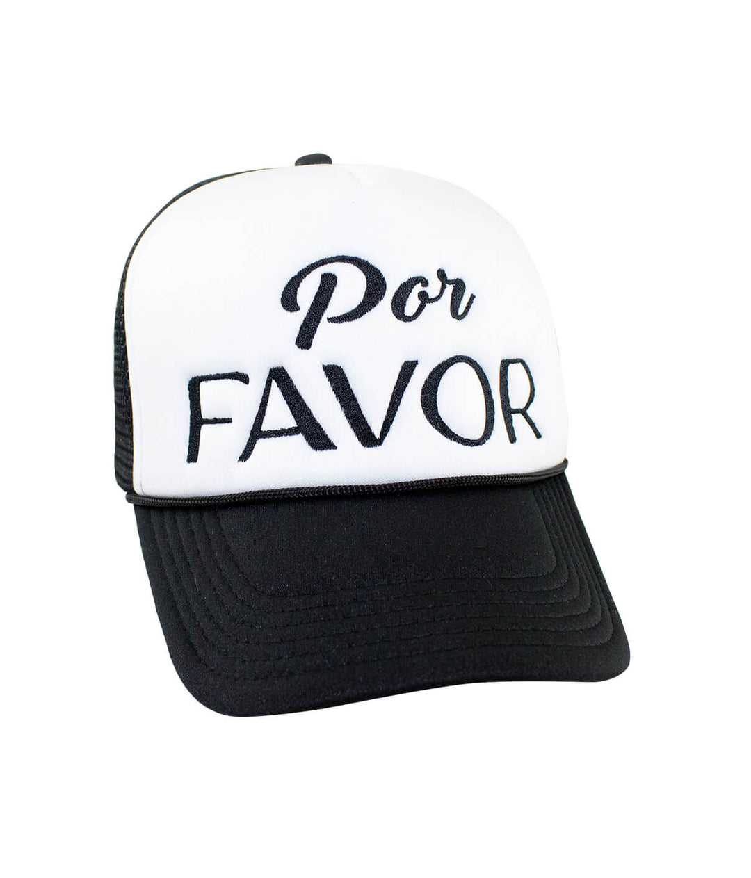 Por Favor Foam Trucker Hat featuring embroidered design, perfect hat for casual wear and outdoor activities.