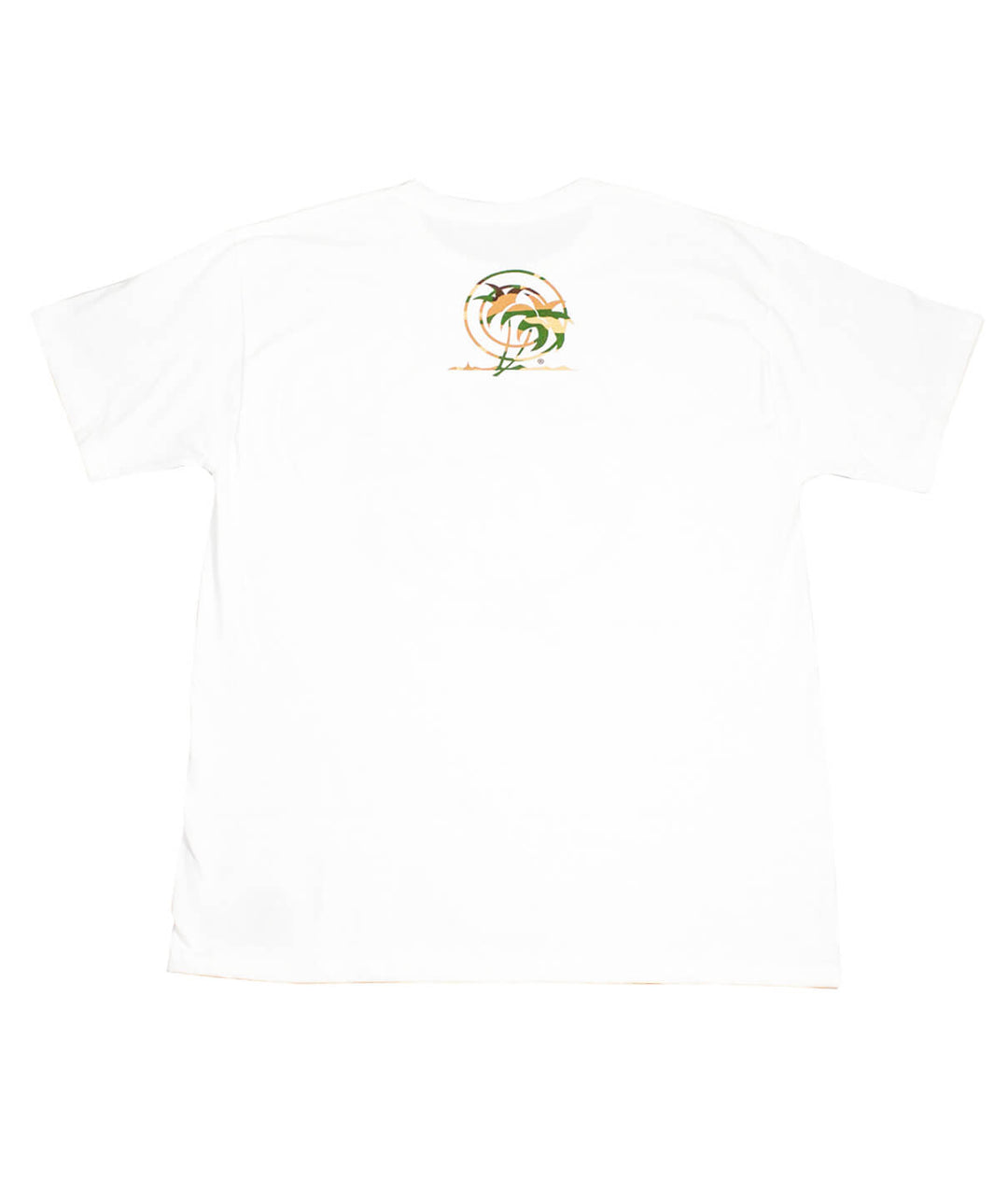 Back view of the "Open Season" shirt featuring a NICERIDE camo palm logo on a white Hanes t-shirt.
