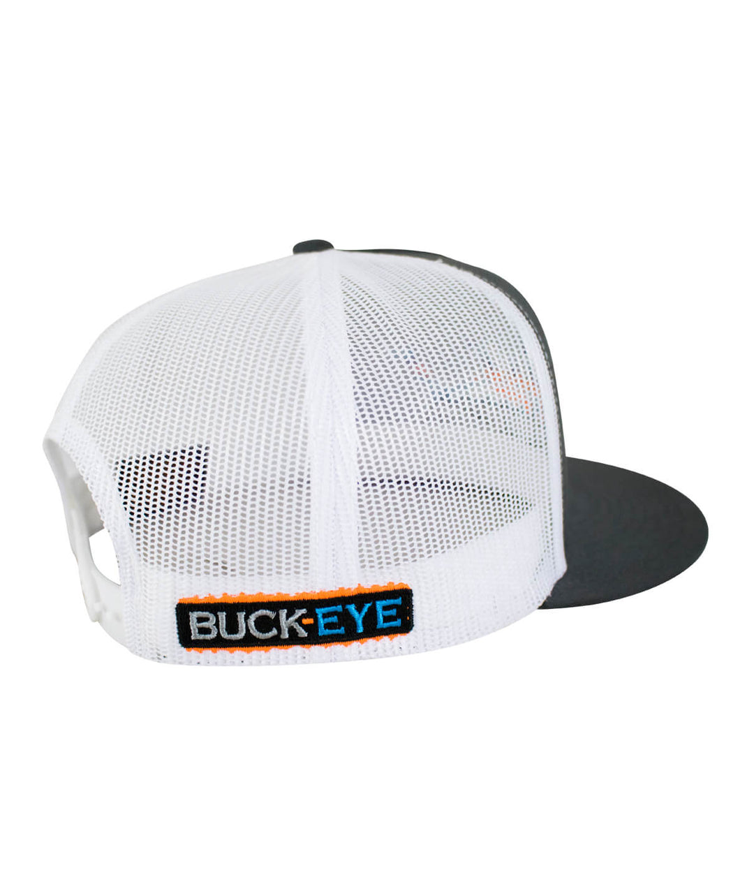 Back view of the "Buck-Eye Explorer" snapback trucker hat showing mesh and embroidered logo.